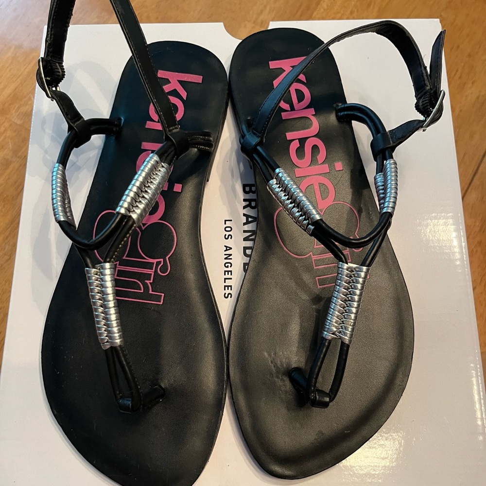 Kensie Girl Black and Silver Sandals with T-Strap Design